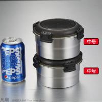 304保鲜碗盒不锈钢密封罐汤碗冰箱收纳盒圆形便当学生泡面碗饭盒 304(中中)圆两个装