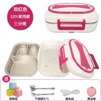 电热饭盒可插电加热保温热饭上班两用家用车载加热饭盒 玫红色-220V家用款