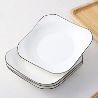 盘子套装组合菜盘家用ins餐盘创意西餐牛排陶瓷碟子北欧餐具日式 北欧黑线7英寸方盘4个精选