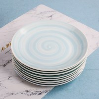 盘子套装组合菜盘家用ins餐盘创意西餐牛排陶瓷碟子网红北欧餐具 泥彩蓝8英寸盘子8个