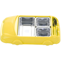 幼儿园餐盘304不锈钢儿童餐具宝宝餐厅分格托盘可爱分隔饭盒圆盘 小汽车黄色儿童餐盘(304不锈钢)