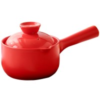 时光旧巷陶瓷奶锅单柄小砂锅婴儿辅食锅宝宝煮泡面热牛奶小锅家用奶锅 红顶红奶锅1L