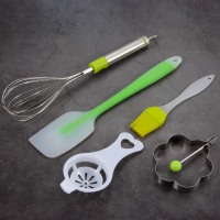 不锈钢打蛋器手动鸡蛋奶油搅拌器家用搅蛋棒刮刀工具套装 绿套装+绿色花形煎蛋器
