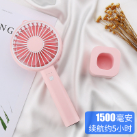时光旧巷USB可充电小电风扇迷你便携式超 桌面宿舍办公室桌上学 珊瑚粉1500毫安-三挡大风力[送底座+充电线+挂绳]