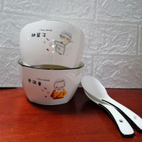 时光旧巷碗碟套装家用简约组合可爱小清新创意个性新款一家人陶瓷餐具4人 爷爷奶奶款(2碗2勺)