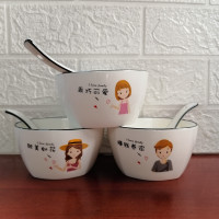 时光旧巷碗碟套装家用简约组合可爱小清新创意个性新款一家人陶瓷餐具4人 一家3口(女宝)3碗3勺新款一家人