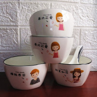时光旧巷碗碟套装家用简约组合可爱小清新创意个性新款一家人陶瓷餐具4人 一家4口(2宝贝女)4碗4勺新款一家人