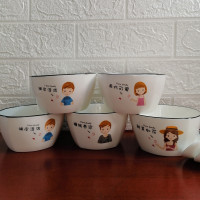 时光旧巷碗碟套装家用简约组合可爱小清新创意个性新款一家人陶瓷餐具4人 新款一家人5口(2儿1女)5碗5勺