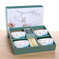 时光旧巷碗单个饭碗筷套装餐具礼品碗套碗套装礼盒装陶瓷碗碟套装碗家用 荷韵四碗四筷