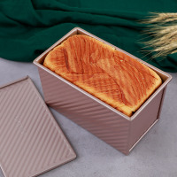 时光旧巷450克-1200克不沾带盖吐司模具面包模具 烤箱用长方形吐司盒 450克金色(带盖)波纹土司模+油刷+酵母