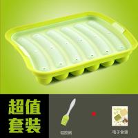 时光旧巷香肠模具宝宝辅食儿童蒸肠硅胶婴儿自制DIY家用手工火腿肉肠磨具 苹果绿-香肠模具+硅胶刷子(送电子食谱)