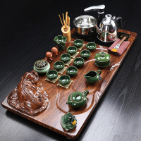 时光旧巷茶具套装家用简约整套陶瓷中式功夫茶盘实木喝茶全自动电磁炉茶台 冰裂茶具(貔貅)套装