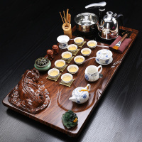 时光旧巷茶具套装家用简约整套陶瓷中式功夫茶盘实木喝茶全自动电磁炉茶台 玲珑茶具(貔貅)套装