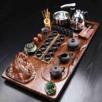 时光旧巷茶具套装家用简约整套陶瓷中式功夫茶盘实木喝茶全自动电磁炉茶台 紫砂茶具(貔貅)套装
