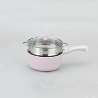多功能煎炒煮炸炖电热锅1.6L电热锅 时光旧巷学生宿舍办公室煮面电火锅 双层粉色