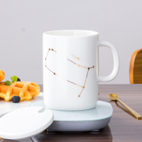 恒温55℃时光旧巷陶瓷杯子欧式马克杯带盖勺情侣咖啡杯自动保温加热水杯 双子座(白)