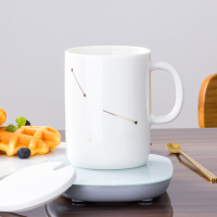 恒温55℃时光旧巷陶瓷杯子欧式马克杯带盖勺情侣咖啡杯自动保温加热水杯 巨蟹座（白）