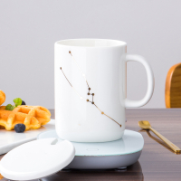 恒温55℃时光旧巷陶瓷杯子欧式马克杯带盖勺情侣咖啡杯自动保温加热水杯 金牛座(白)