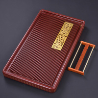 电木茶盘家用简约功夫时光旧巷茶具茶台 排水式电胶木镶铜茶海茶托盘 红电木方同窗80x40x5cm配花梨木杯架