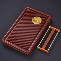 电木茶盘家用简约功夫时光旧巷茶具茶台 排水式电胶木镶铜茶海茶托盘 红电木知圆满50x30x5cm配花梨木杯架