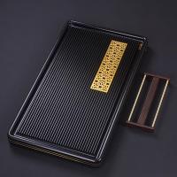 电木茶盘家用简约功夫时光旧巷茶具茶台 排水式电胶木镶铜茶海茶托盘 黑电木方同窗80x40x5cm配黑檀杯架