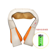 颈椎按摩器时光旧巷多功能揉捏腰肩颈部家用智能无线充电动捶打脖子披肩 米白色[充电无线]六键款