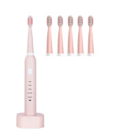 电动牙刷时光旧巷充电智能成人儿童声波自动软毛防水OEM加工 粉色+6刷头(5档调节)座充