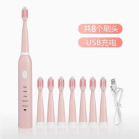 电动牙刷时光旧巷大童学生女生便携式5岁防水软毛抖音通用自动软 樱花粉+8刷头+充电线[充电款]