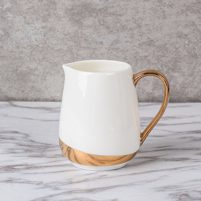 北欧风格创意简约金边咖啡壶黄金蛋黄金蛋陶瓷糖罐奶罐配套器具欧式茶壶 小半金奶壶
