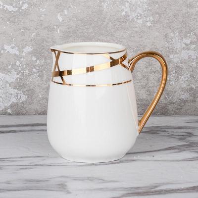 北欧风格创意简约金边咖啡壶黄金蛋黄金蛋陶瓷糖罐奶罐配套器具欧式茶壶 纵贯金奶壶