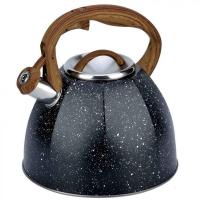 304高颜值鸣笛烧水壶时光旧巷电磁炉煤气烧水壶家用 黑色大理石木纹柄装水3.7L