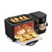 早餐机黄金蛋烤箱咖啡多功能四合一烤面包吐司煎蛋一体机家用智能三合一 黑色早餐机