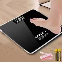 家用精准电子秤体重秤时光旧巷成人健康称重人体秤充电卡通称体重计器 电池款_苹果7炫酷黑-26*26cm 其他