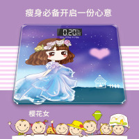usb可充电电子称时光旧巷体重秤家用可爱卡通人体秤成人精准称重计女 樱花女 电池