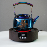 贝彩烧耐高温玻璃壶黄金蛋网红电热单壶烧水壶茶壶煮茶器电陶炉家用 松柏仙鹤+胡桃木电陶炉