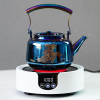 贝彩烧耐高温玻璃壶黄金蛋网红电热单壶烧水壶茶壶煮茶器电陶炉家用 松柏仙鹤+白色电陶炉