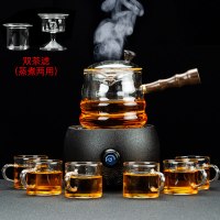家用玻璃煮茶器黄金蛋电陶炉套装侧把烧茶壶普洱蒸汽蒸茶壶泡茶整套 丰客黑陶电陶炉+格馨煮茶壶8件套