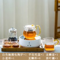 电陶炉煮茶器黄金蛋家用茶具套装小型 玻璃花茶壶迷你电热烧水壶泡茶 (白色)触摸电陶炉+龙鳞壶9件套+托盘