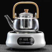 耐高温玻璃提梁煮茶壶黄金蛋烧水泡茶养生壶普洱白茶电陶炉煮茶器煮茶炉 提梁煮茶壶+时尚白电陶炉智能款4杯