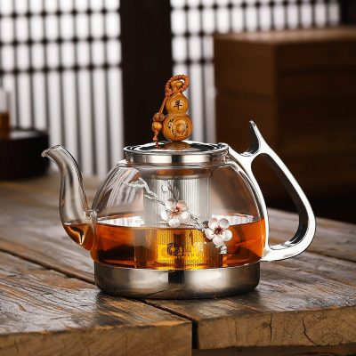 电磁炉煮茶壶黄金蛋专用玻璃耐高温家用生肖泡茶烧水电陶炉茶器 1000ML葫芦梅花壶(羊)