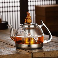 电磁炉煮茶壶黄金蛋专用玻璃耐高温家用生肖泡茶烧水电陶炉茶器 1000ML葫芦梅花壶(鸡)