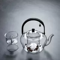 耐高温玻璃泡茶壶黄金蛋电陶炉煮茶器 蒸茶壶 景泰蓝手工烧水壶家用套装 景泰蓝玻璃提梁壶(双内胆