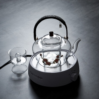 耐高温玻璃泡茶壶黄金蛋电陶炉煮茶器 蒸茶壶 景泰蓝手工烧水壶家用套装 景泰蓝玻璃提梁壶带小白电陶炉(旋转按纽)