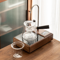 全自动电陶炉黄金蛋煮茶器玻璃蒸汽壶黑茶白茶煮茶壶小型煮茶炉套装家用 胡桃木上水电陶炉+三角壶两用