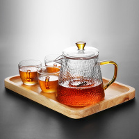 过滤花茶壶耐热锤纹玻璃绿茶煮茶泡茶器黄金蛋侧把明火单壶家用茶具套装 450ml壶+4茶杯+实木托盘