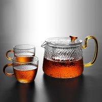 过滤花茶壶耐热锤纹玻璃绿茶煮茶泡茶器黄金蛋侧把明火单壶家用茶具套装 500ml亮彩锤纹茶壶+送2把杯