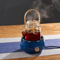 玻璃煮茶壶蒸汽煮茶器套装黄金蛋 侧把花茶黑茶壶电陶炉小型茶炉 圣裔堂提梁玻璃煮茶壶+371窑变蓝电陶炉