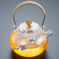 电陶炉煮茶器玻璃茶壶套装黄金蛋小型蒸汽茶炉家用功夫茶具烧水壶泡茶器 麻绳(提梁壶)+锡花