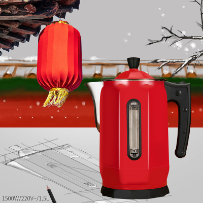 电热水壶黄金蛋家用红色烧水壶 结婚用双层防烫开水壶大容量电烧水壶 XY-002红色中国红