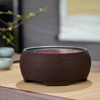 电陶炉茶炉黄金蛋小型 煮茶器家用老岩泥铁壶银壶泡茶炉复古陶瓷茶具 褐色圆形电陶炉